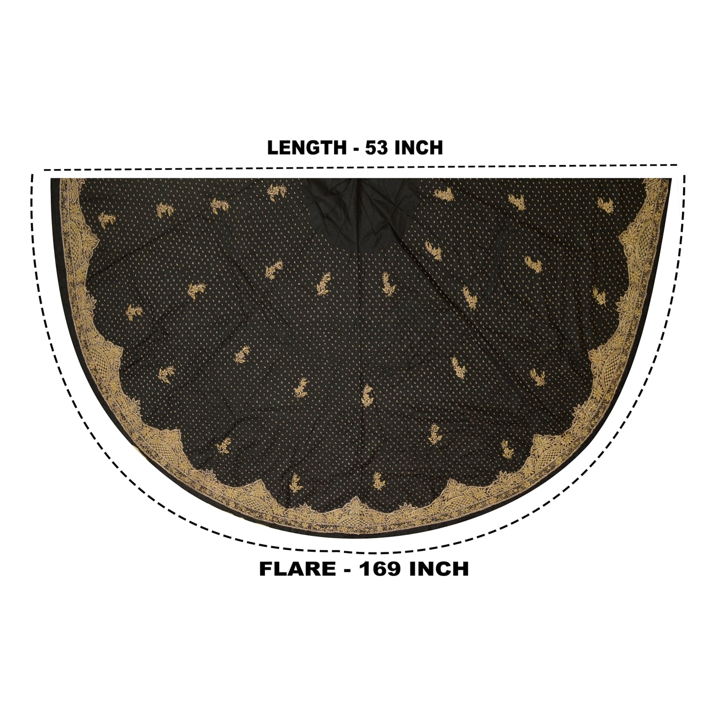 Sanskriti Vintage Black 100%Pure Silk Unstitched Lehenga Hand Embroidery Zardozi