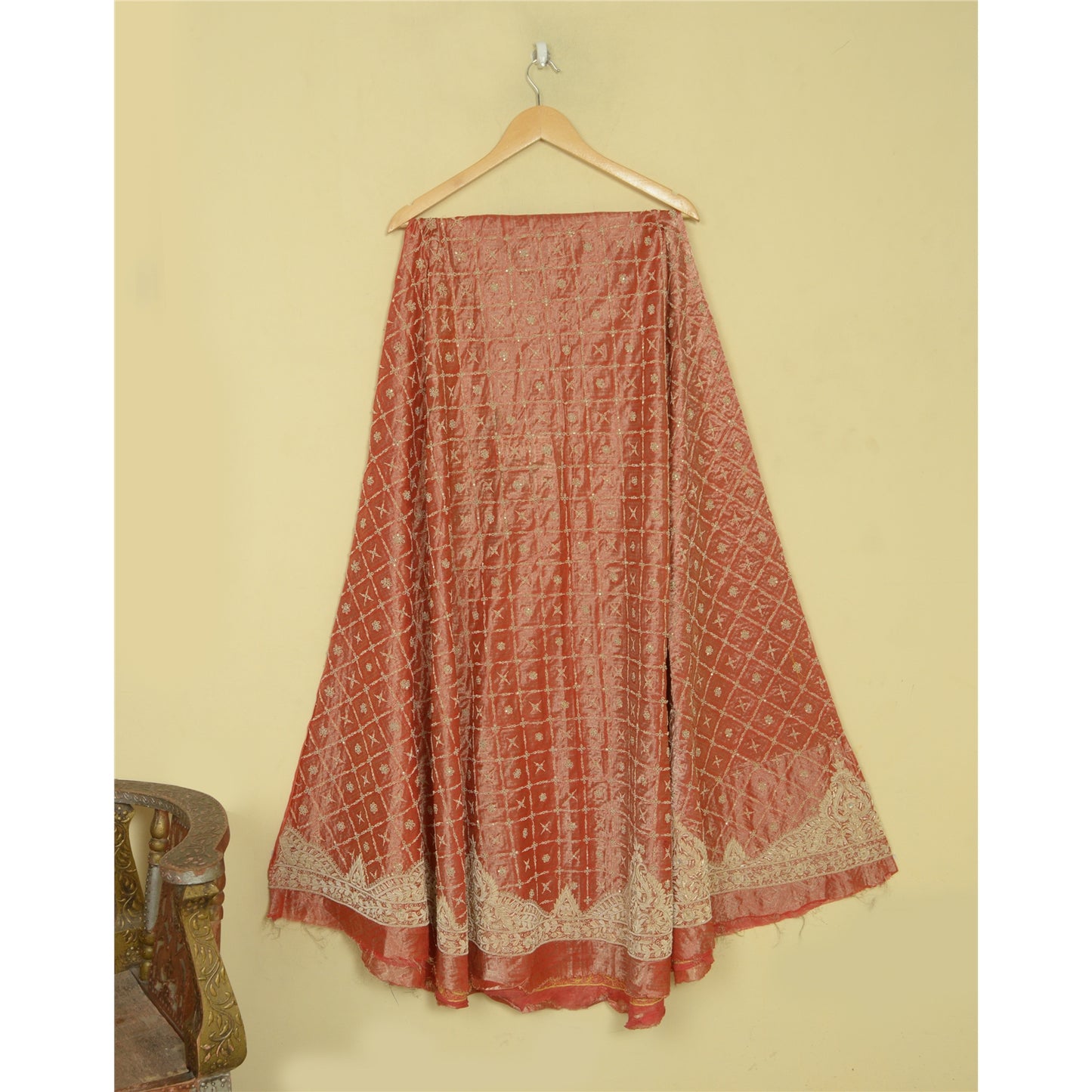 Sanskriti Vintage GoldPeach Pure Silk Unstitched Lehenga Hand Embroidery Zardozi