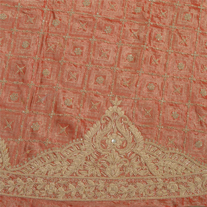 Sanskriti Vintage GoldPeach Pure Silk Unstitched Lehenga Hand Embroidery Zardozi