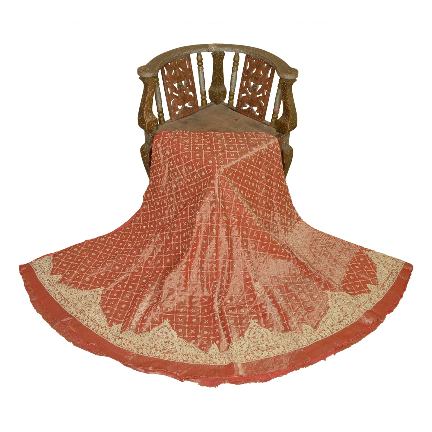 Sanskriti Vintage GoldPeach Pure Silk Unstitched Lehenga Hand Embroidery Zardozi