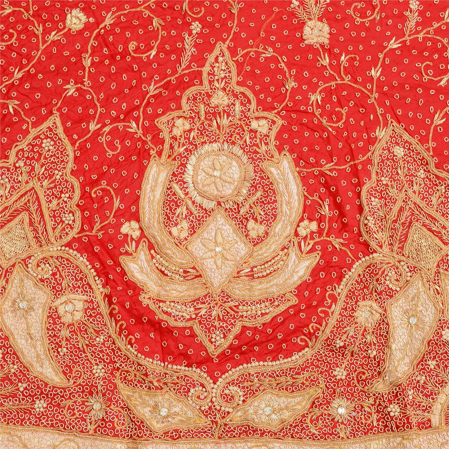 Sanskriti Vintage Red 100% Pure Silk Unstitched Lehenga Hand Embroidery Zardozi