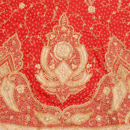 Sanskriti Vintage Red 100% Pure Silk Unstitched Lehenga Hand Embroidery Zardozi