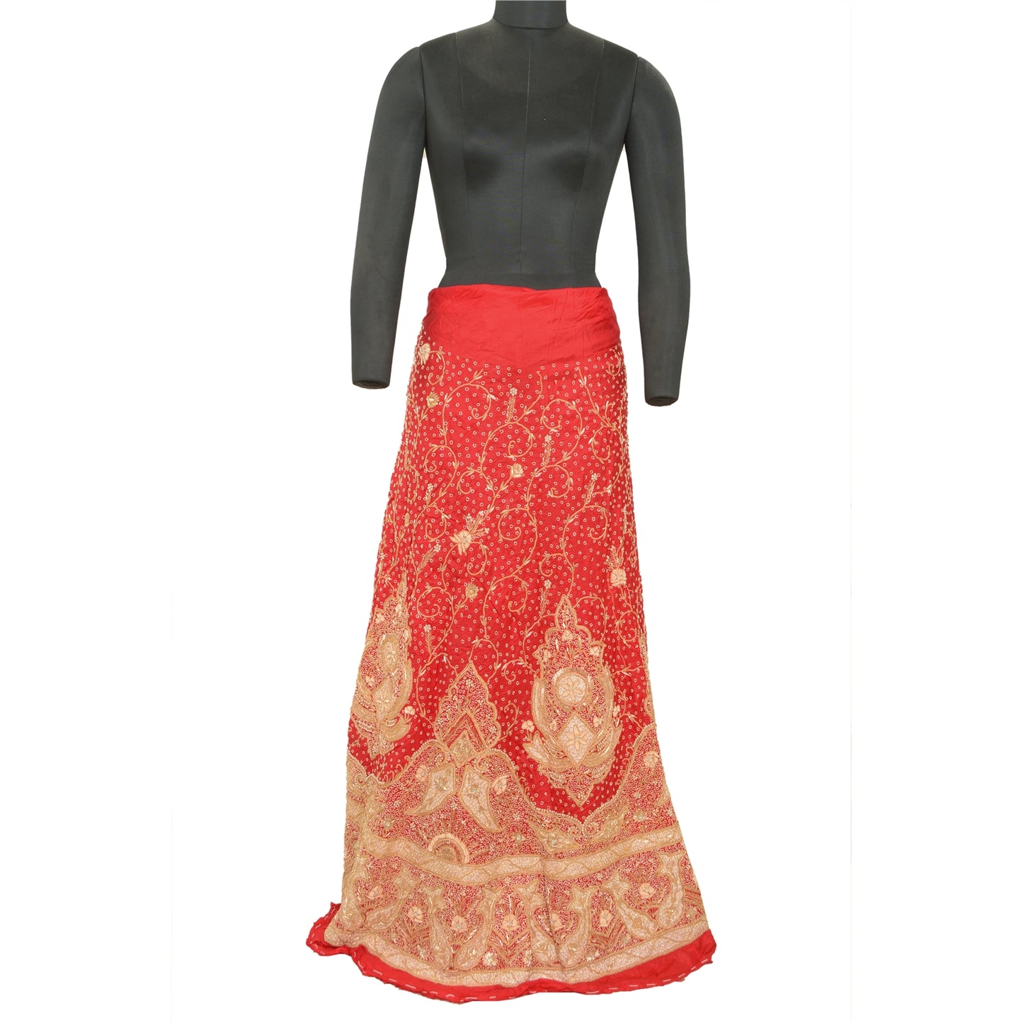 Sanskriti Vintage Red 100% Pure Silk Unstitched Lehenga Hand Embroidery Zardozi