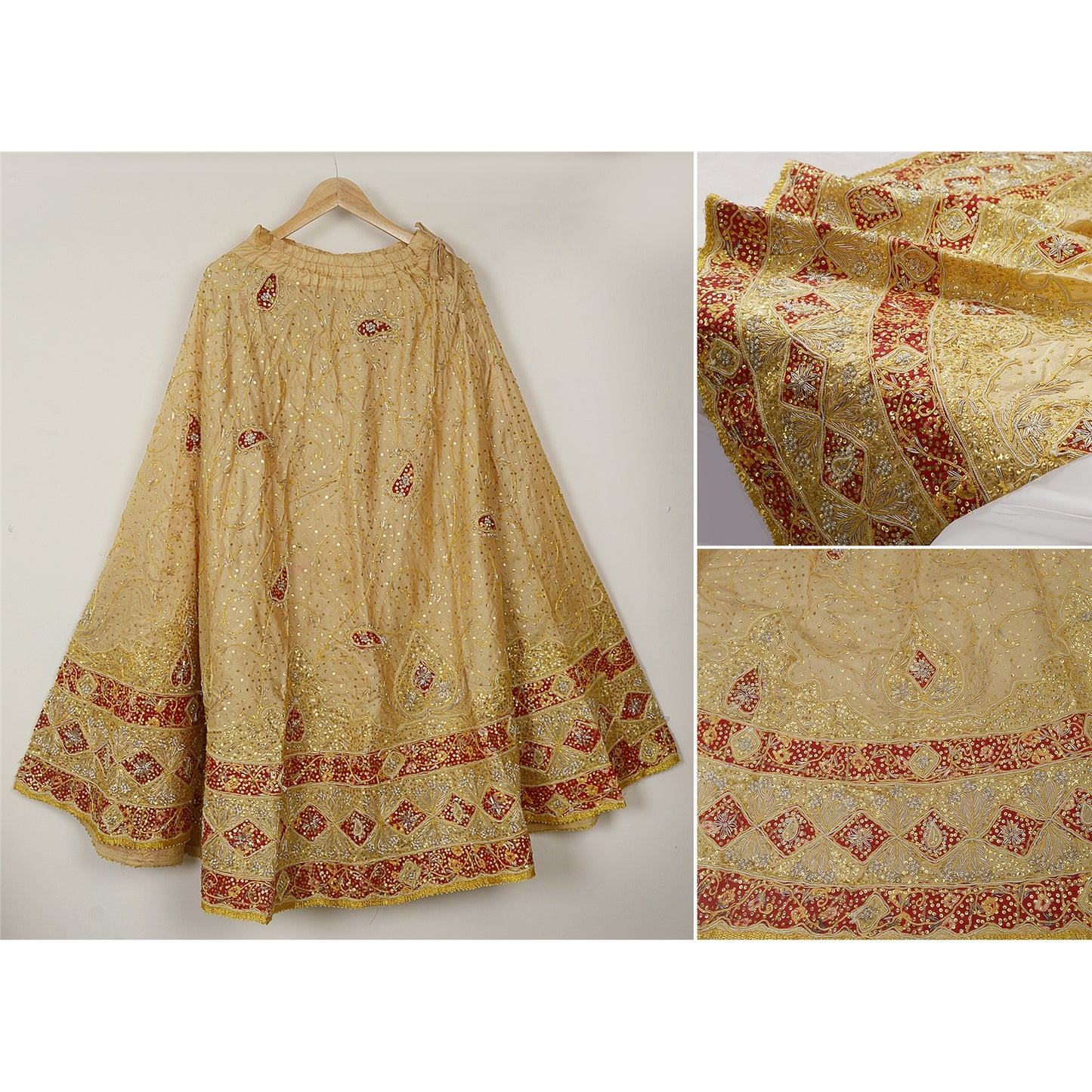 Sanskriti Vintage Golden Pure Silk Stitched Lehenga Hand Embroidered Zardozi