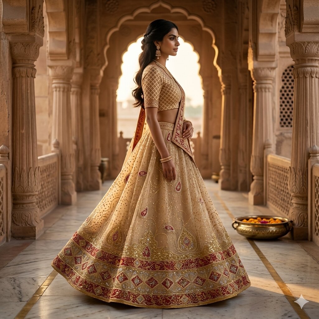 Sanskriti Vintage Golden Pure Silk Stitched Lehenga Hand Embroidered Zardozi