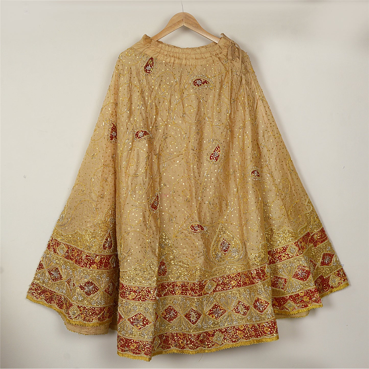 Sanskriti Vintage Golden Pure Silk Stitched Lehenga Hand Embroidered Zardozi