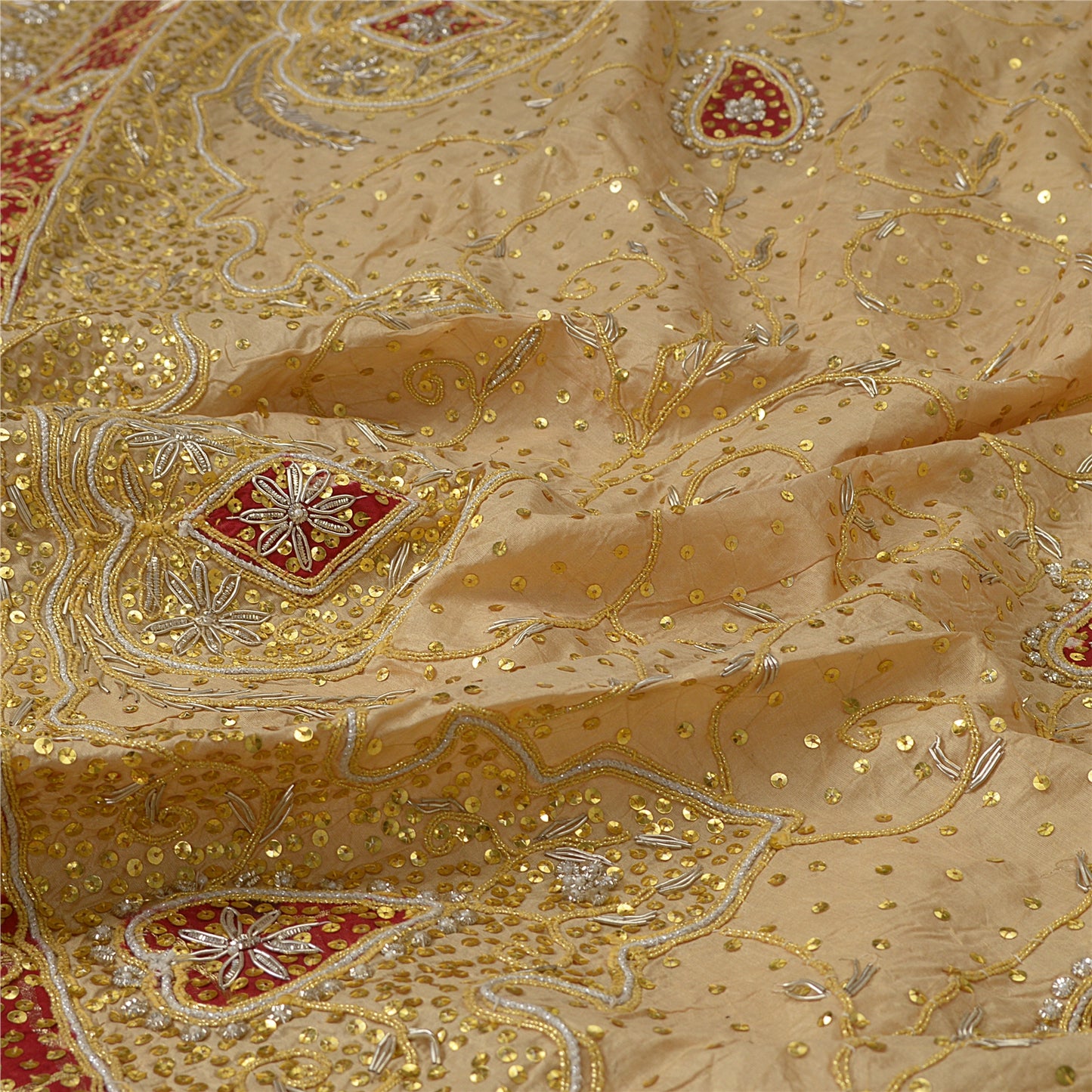 Sanskriti Vintage Golden Pure Silk Stitched Lehenga Hand Embroidered Zardozi