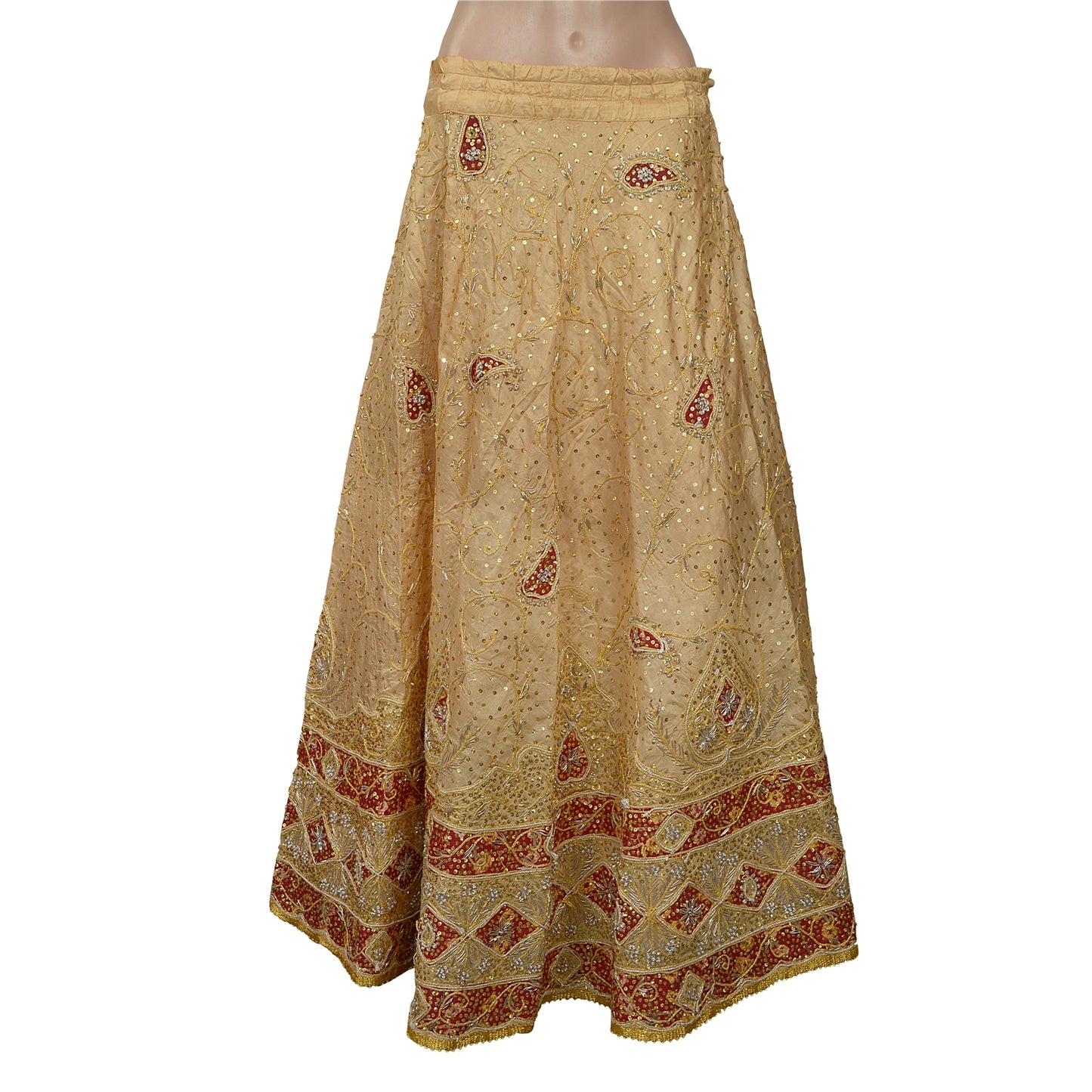 Sanskriti Vintage Golden Pure Silk Stitched Lehenga Hand Embroidered Zardozi