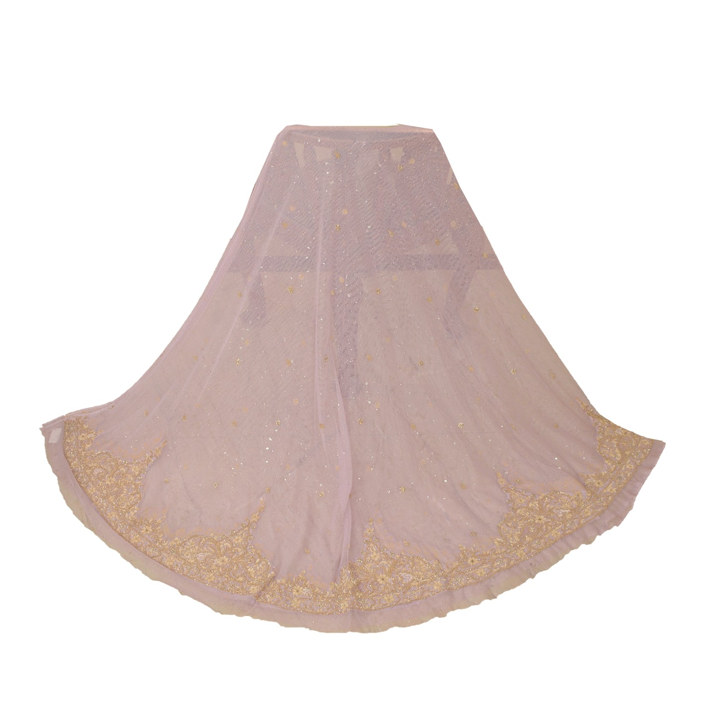 Sanskriti Vintage Pink Net Unstitched Lehenga Hand Embroidered Zardozi Dabka