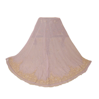Sanskriti Vintage Pink Net Unstitched Lehenga Hand Embroidered Zardozi Dabka