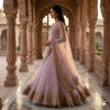 Sanskriti Vintage Pink Net Unstitched Lehenga Hand Embroidered Zardozi Dabka