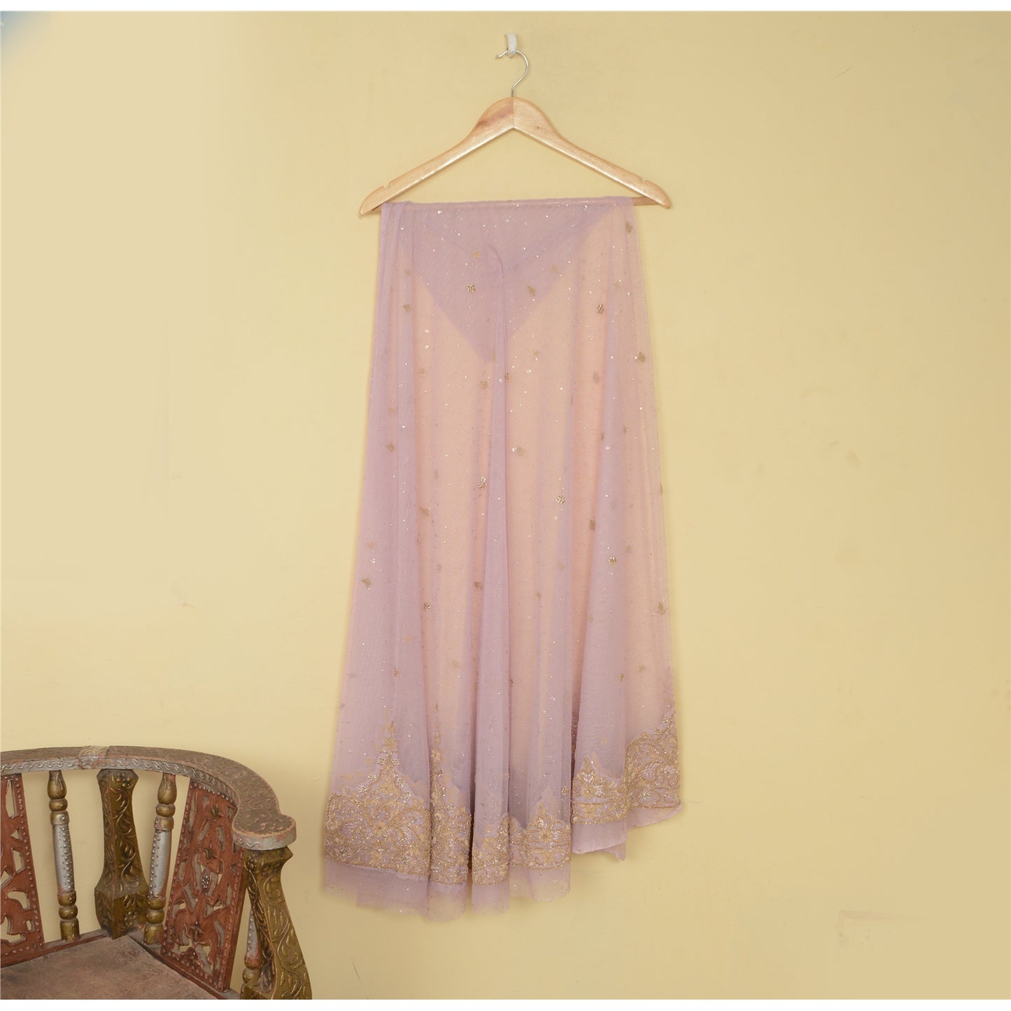 Sanskriti Vintage Pink Net Unstitched Lehenga Hand Embroidered Zardozi Dabka