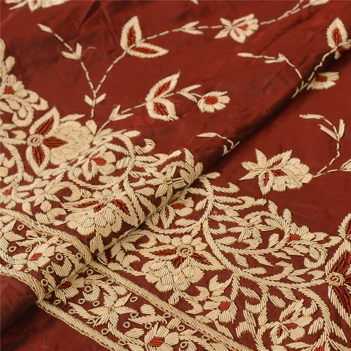 Sanskriti Vintage Dark Red Pure Silk Unstitched Lehenga Hand Embroidery Zardozi