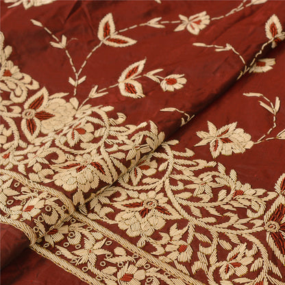 Sanskriti Vintage Dark Red Pure Silk Unstitched Lehenga Hand Embroidery Zardozi