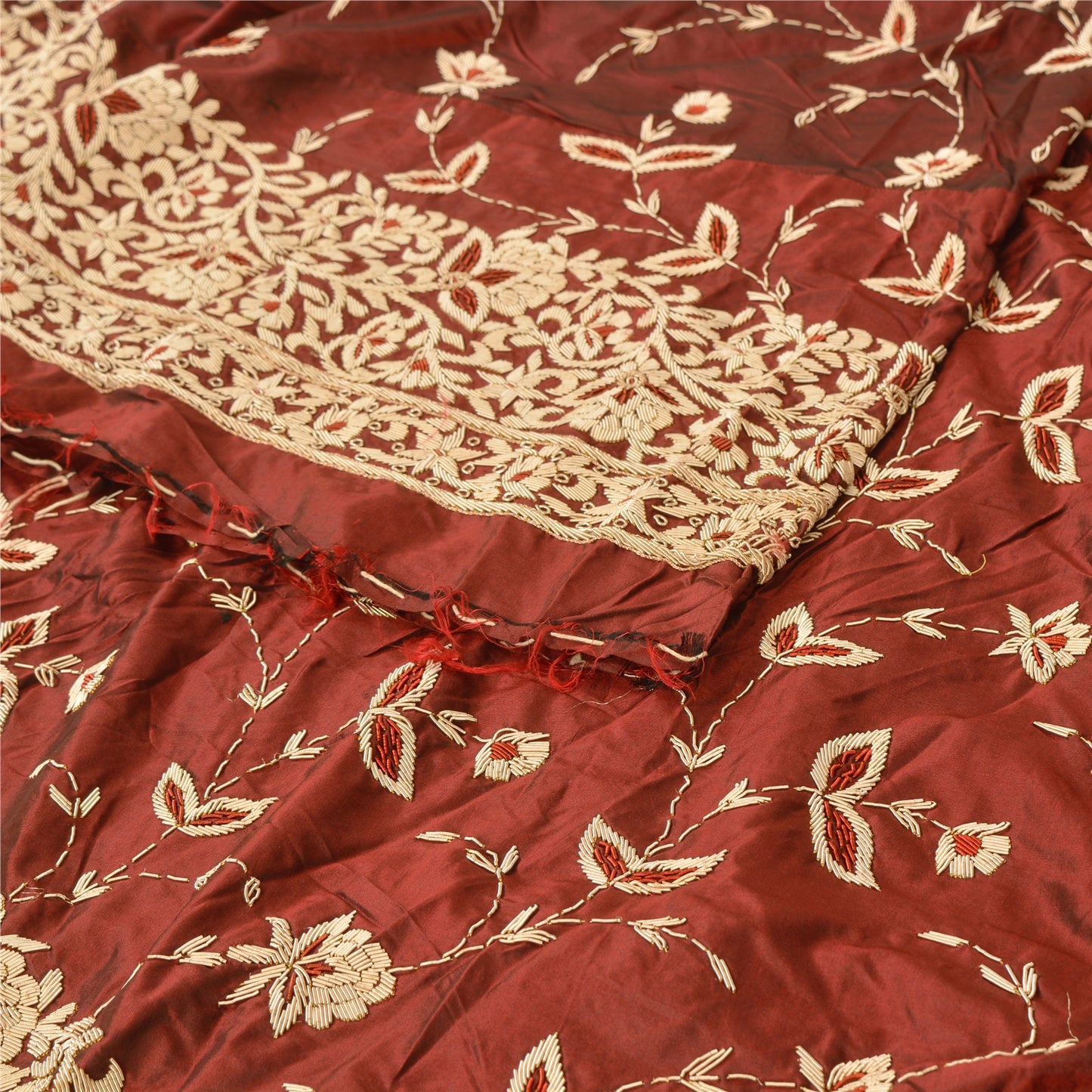 Sanskriti Vintage Dark Red Pure Silk Unstitched Lehenga Hand Embroidery Zardozi