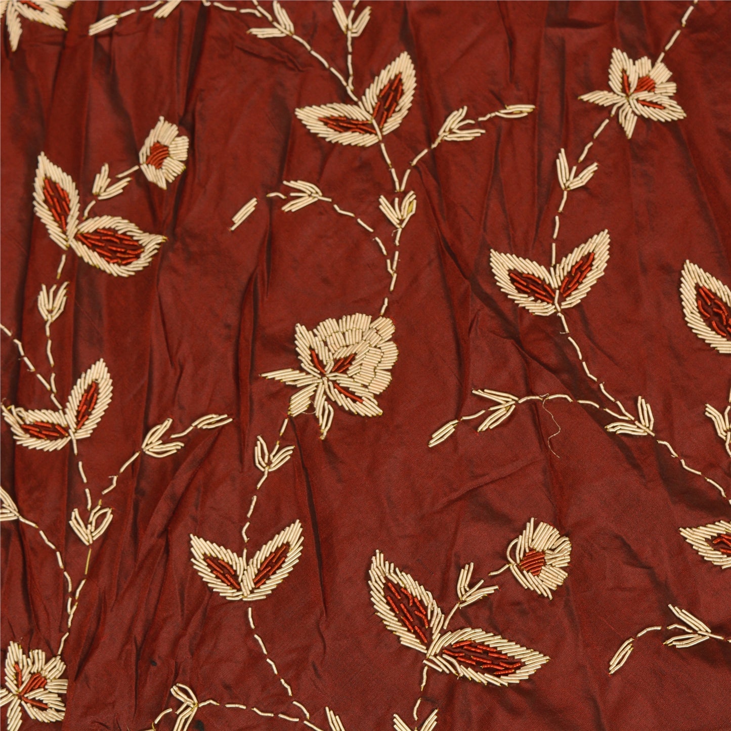 Sanskriti Vintage Dark Red Pure Silk Unstitched Lehenga Hand Embroidery Zardozi