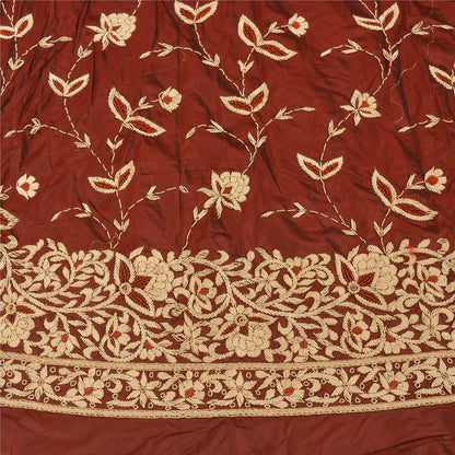 Sanskriti Vintage Dark Red Pure Silk Unstitched Lehenga Hand Embroidery Zardozi