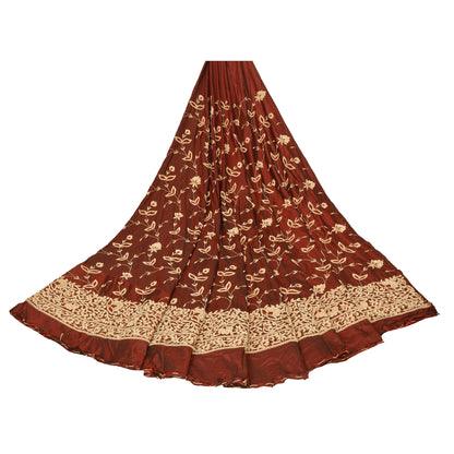 Sanskriti Vintage Dark Red Pure Silk Unstitched Lehenga Hand Embroidery Zardozi