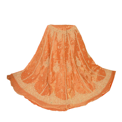 Sanskriti Vintage Orange Pure Silk Unstitched Lehenga Hand Embroidered Zardozi