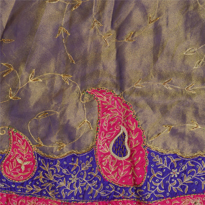 Sanskriti Vintage Purple Art Silk Unstitched Lehenga Hand Embroidery ZariZardozi