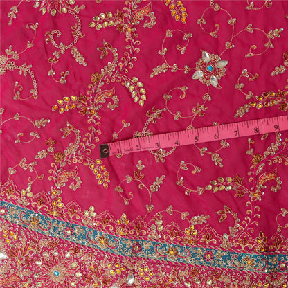 Sanskriti Vintage Pink Georgette Unstitched Lehenga Hand Embroidered Stones Zari