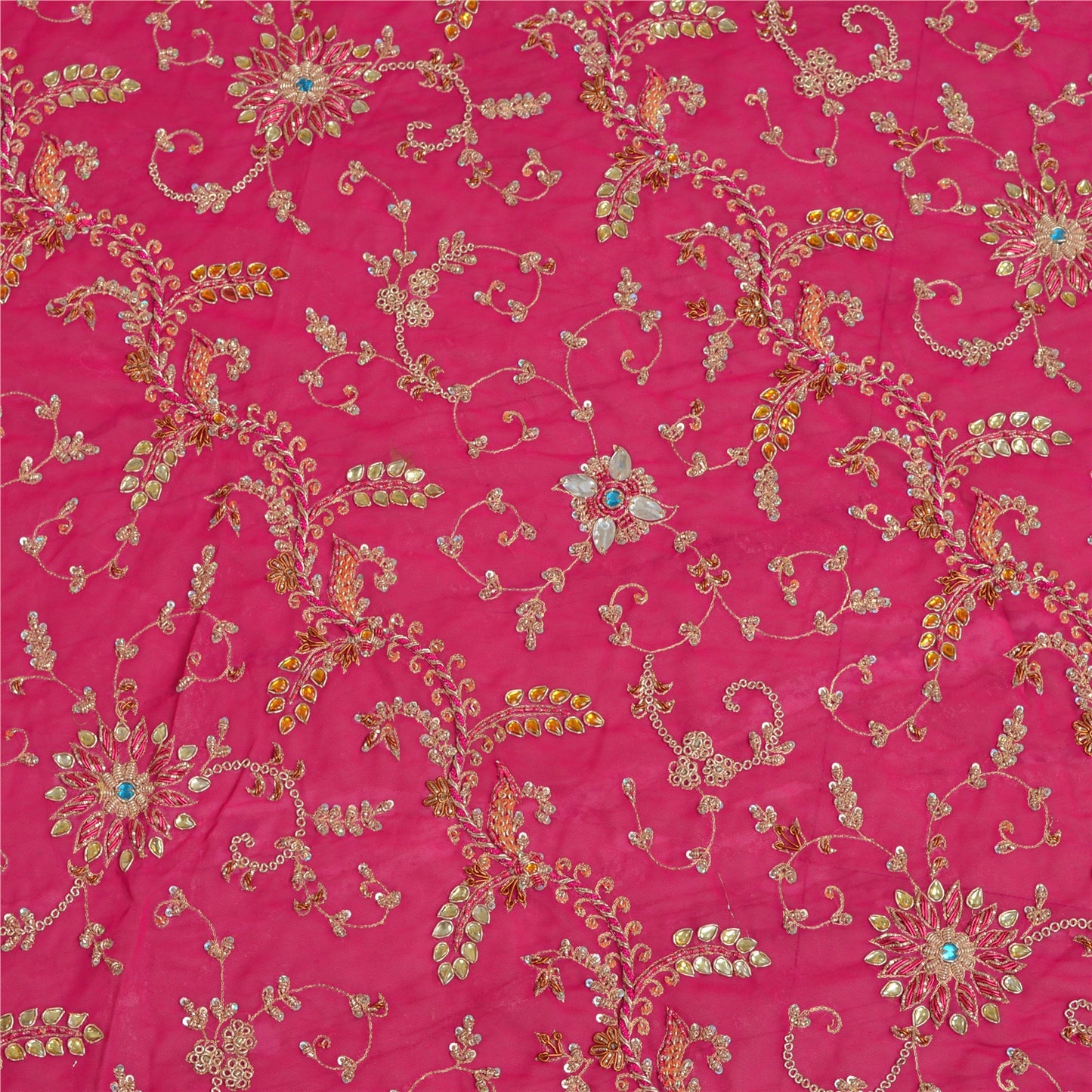 Sanskriti Vintage Pink Georgette Unstitched Lehenga Hand Embroidered Stones Zari