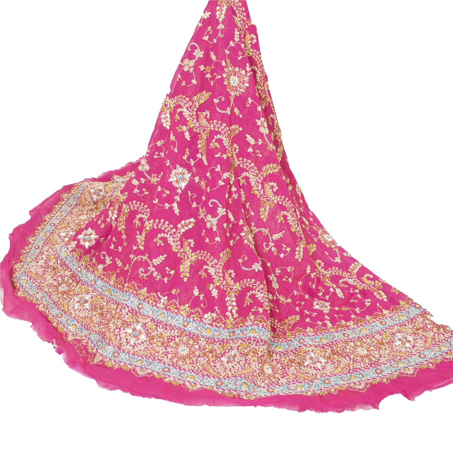 Sanskriti Vintage Pink Georgette Unstitched Lehenga Hand Embroidered Stones Zari