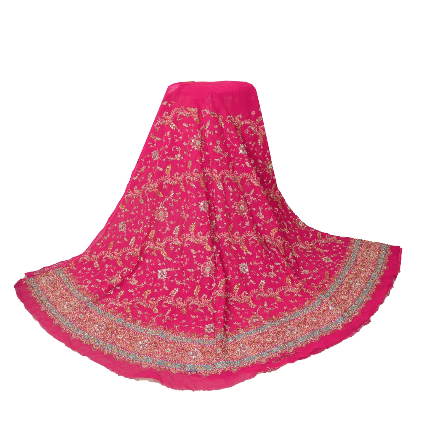 Sanskriti Vintage Pink Georgette Unstitched Lehenga Hand Embroidered Stones Zari