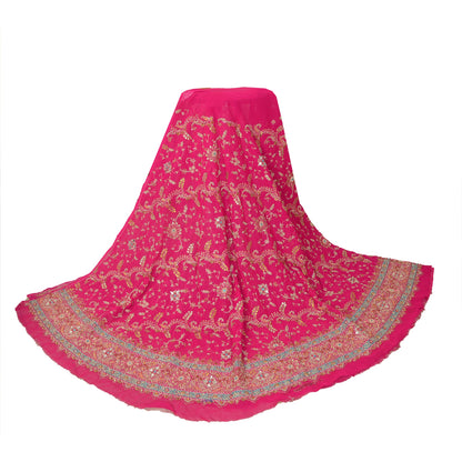 Sanskriti Vintage Pink Georgette Unstitched Lehenga Hand Embroidered Stones Zari
