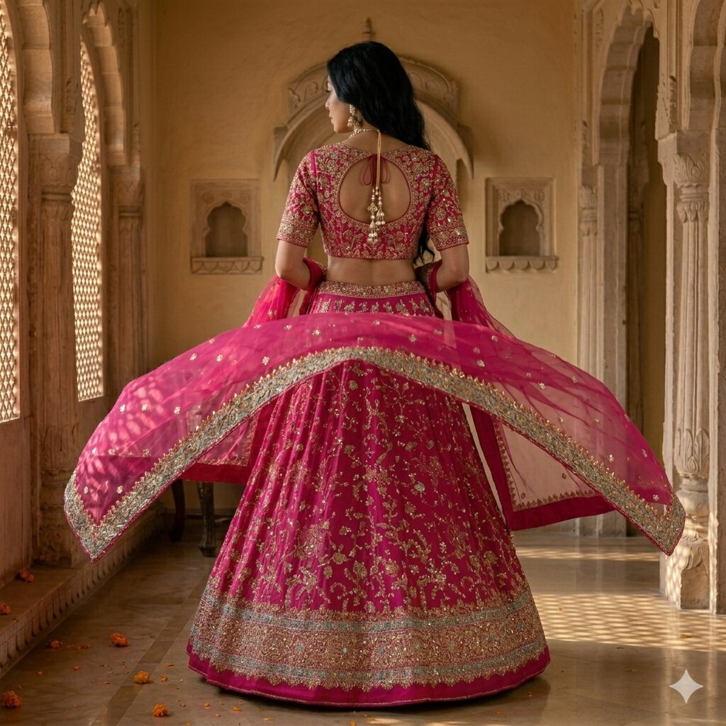 Sanskriti Vintage Pink Georgette Unstitched Lehenga Hand Embroidered Stones Zari