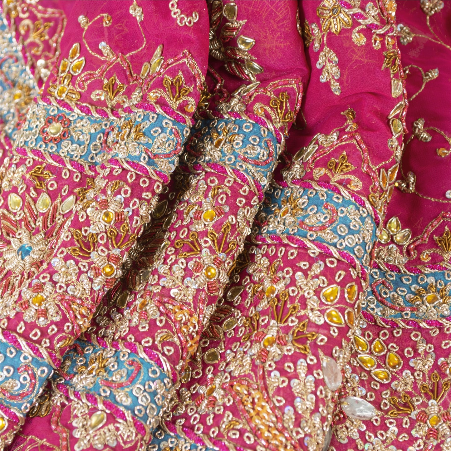 Sanskriti Vintage Pink Georgette Unstitched Lehenga Hand Embroidered Stones Zari