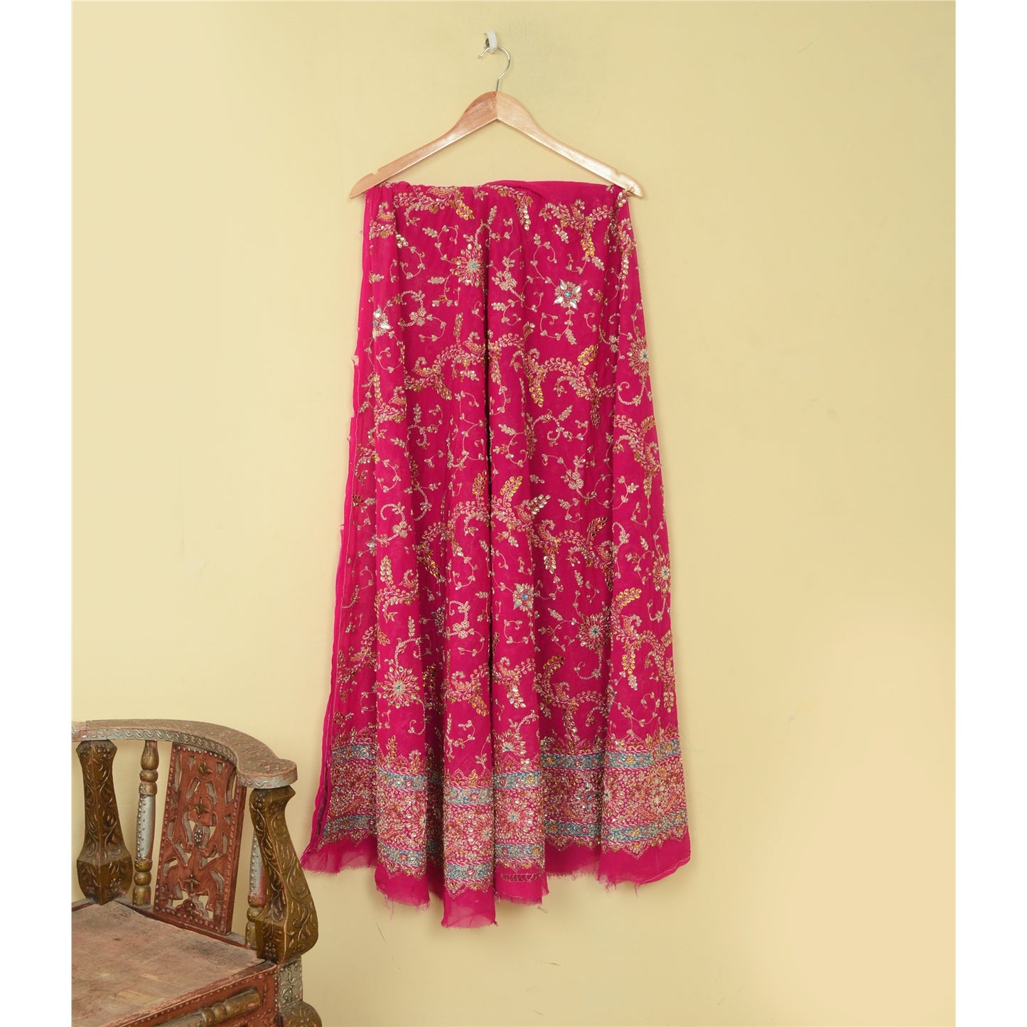 Sanskriti Vintage Pink Georgette Unstitched Lehenga Hand Embroidered Stones Zari