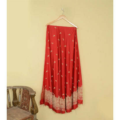 Sanskriti Vintage Red 100% Pure Silk Unstitched Lehenga Hand Embroidered Zardozi