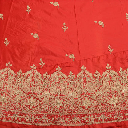 Sanskriti Vintage Red 100% Pure Silk Unstitched Lehenga Hand Embroidered Zardozi