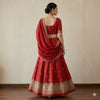 Sanskriti Vintage Red 100% Pure Silk Unstitched Lehenga Hand Embroidered Zardozi