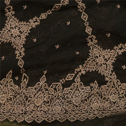 Sanskriti Vintage Net Black Unstitched Lehenga Wedding Hand Embroidered Zardozi
