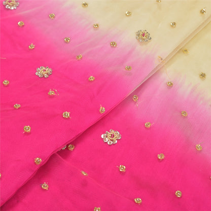 Sanskriti Vintage Golden-Pink Net Unstitched Lehenga Hand Embroidered Zardozi