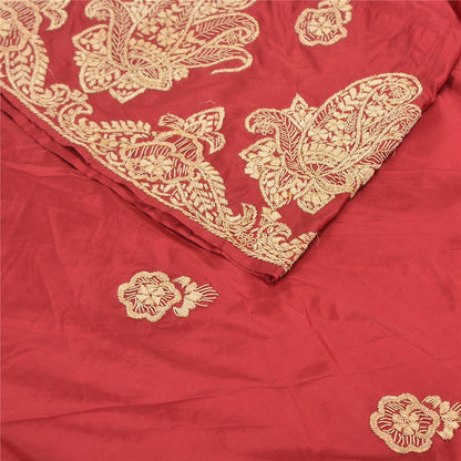 Sanskriti Vintage Red 100%Pure Silk Unstitched Lehenga Hand Embroidered Zardozi