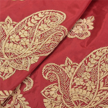 Sanskriti Vintage Red 100%Pure Silk Unstitched Lehenga Hand Embroidered Zardozi