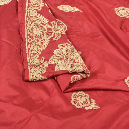 Sanskriti Vintage Red 100%Pure Silk Unstitched Lehenga Hand Embroidered Zardozi