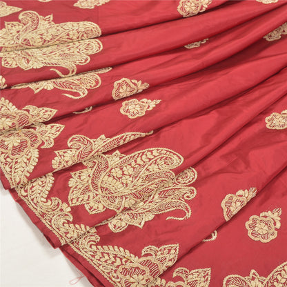 Sanskriti Vintage Red 100%Pure Silk Unstitched Lehenga Hand Embroidered Zardozi