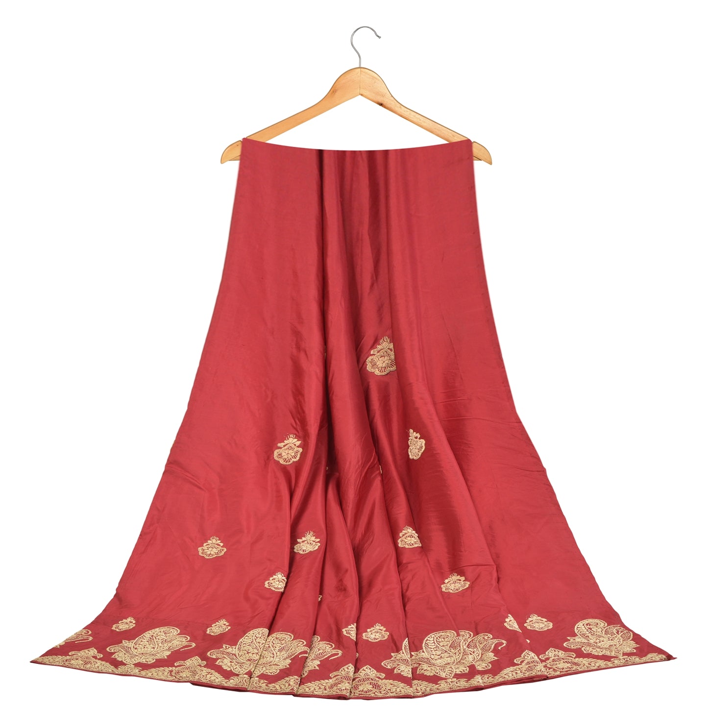 Sanskriti Vintage Red 100%Pure Silk Unstitched Lehenga Hand Embroidered Zardozi