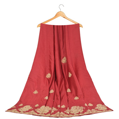 Sanskriti Vintage Red 100%Pure Silk Unstitched Lehenga Hand Embroidered Zardozi