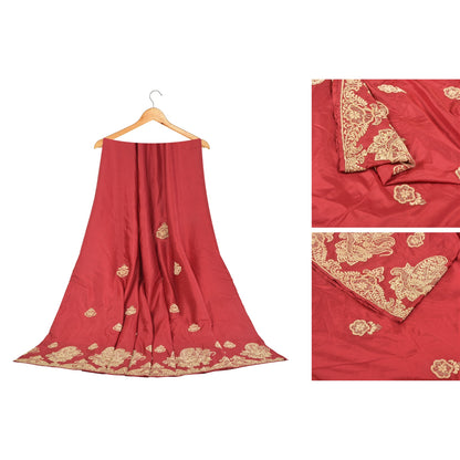 Sanskriti Vintage Red 100%Pure Silk Unstitched Lehenga Hand Embroidered Zardozi