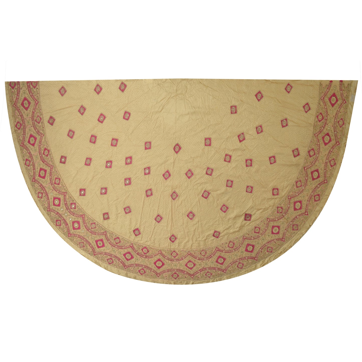 Sanskriti Vintage Golden-Beige Pure Silk Unstitched Lehenga Hand Embroidered