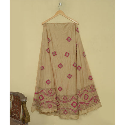 Sanskriti Vintage Golden-Beige Pure Silk Unstitched Lehenga Hand Embroidered