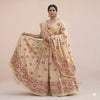 Sanskriti Vintage Golden-Beige Pure Silk Unstitched Lehenga Hand Embroidered