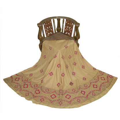 Sanskriti Vintage Golden-Beige Pure Silk Unstitched Lehenga Hand Embroidered