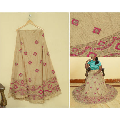 Sanskriti Vintage Golden-Beige Pure Silk Unstitched Lehenga Hand Embroidered