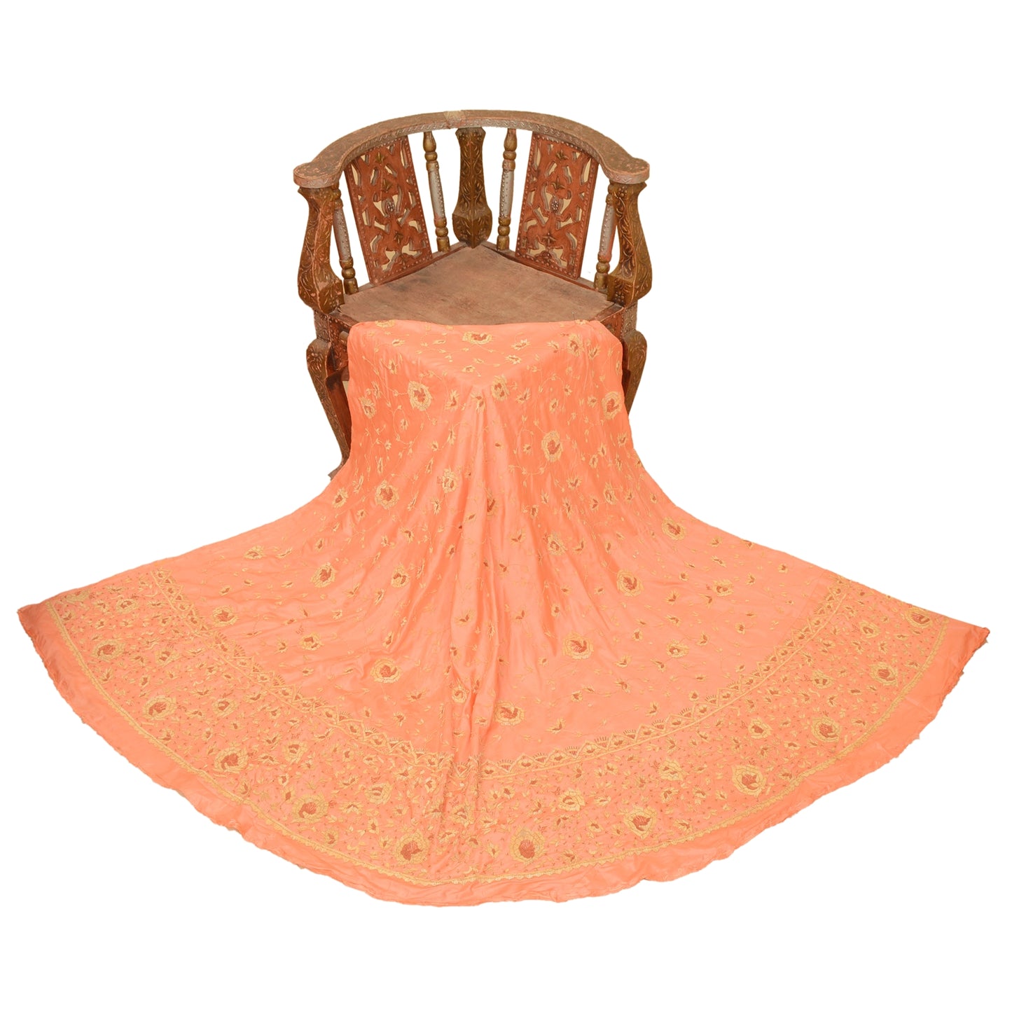 Sanskriti Vintage Peach Pure Silk Unstitched Lehenga Hand Embroidered Zardozi